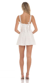 Ribbon Embroidered Floral Dress in White